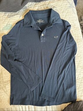 Boys Vineyard Vines Deep Navy Long-Sleeve Polo with Whale Logo size S